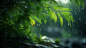 épico fotografía Disparo de lluvioso temporada fondo, disfrutando naturaleza lluvia y contento vida concepto. generativo ai foto