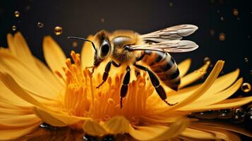 Epic Macro Photography Shot of Honey Bee. Closeup View of Working Bees. Generative Ai photo