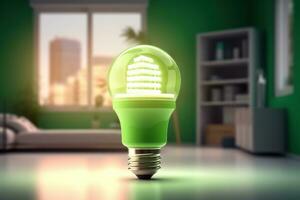 Eco Friendly Lightbulb, Energy Efficiency, Renewable and Sustainable Energy Concept. Generative Ai photo