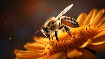 Epic Macro Photography Shot of Honey Bee. Closeup View of Working Bees. Generative Ai photo