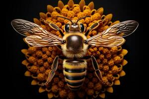 Epic Macro Photography Shot of Honey Bee. Closeup View of Working Bees. Generative Ai photo