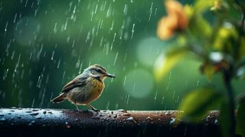 Epic Photography Shot of Bird on Rainy Day. Lively Rainy Season Concept. Generative Ai photo