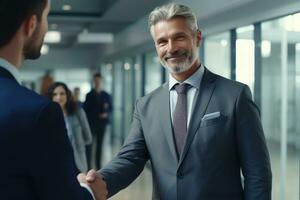 Business Partners Shaking Hands, Agreed on a Business Opportunity, Corporate Businesspeople Meet in Modern Office photo