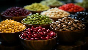 Recreation of still life of legumes in bowls. Illustration AI photo