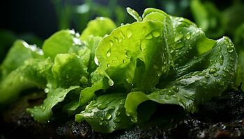 Artistic still life of wet lettuce leaves. Illustration AI photo