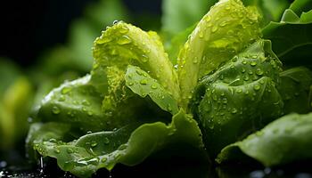 Artistic still life of green leaves lettuce. Illustration AI photo