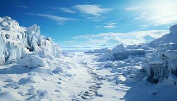 Recreation of a view from a glacier a sunny day. Illustration AI photo