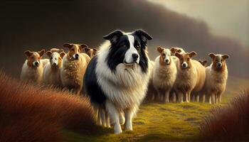 Shepherd dog with a special flock. Artificial Intelligence photo