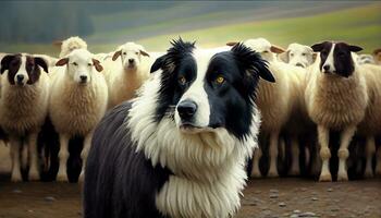 Shepherd german dog with a special sheeps flock. Generated with Artificial Intelligence photo