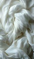 Vertical recreation of a of a white soft texture of a cotton silk cloth waving. Illustration AI photo