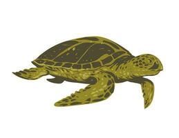 Green Sea Turtle or Pacific Green Turtle Side View WPA Art vector