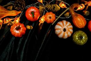 Halloween decorations background. Halloween Scary pumpkin head on wooden table Halloween holiday concept photo