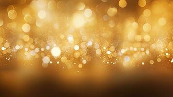 Gold glitters background. shimmering blur spot lights Bokeh Shiny gold light background texture. photo