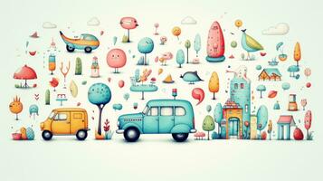 Whimsical and playful design with cute characters and objects photo