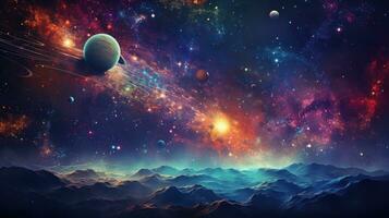 Space-themed background with galaxies and planets photo