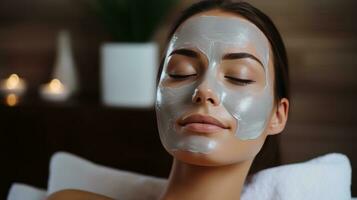 Woman receiving facial mask treatment - Self-care routine photo