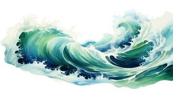 azul y verde acuarela Oceano olas foto