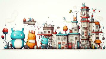 Whimsical and playful design with cute characters and objects photo