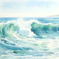 Blue and green watercolor ocean waves photo