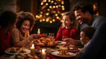 Family sharing a festive holiday dinner photo