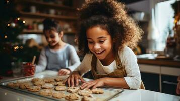 Mother and daughter baking cookies together photo