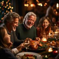 Family sharing a festive holiday dinner photo