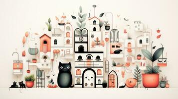 Whimsical and playful design with cute characters and objects photo