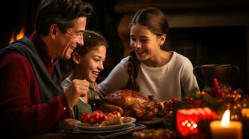 Family sharing a festive holiday dinner photo