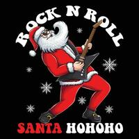 Santa play guitar rock and roll t shirt design vector illustration