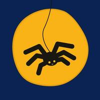 Halloween Icon spider with terrible grimace. Vector Black silhouettes icon in yellow circle moon.