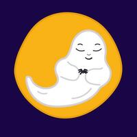 Isolated emotional calm ghost with spider, moon. Vector illustration Facial expression in cartoon.