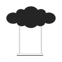 Swing hanging from cloud black and white 2D line cartoon object. Surreal recreation equipment isolated vector outline item. Outdoors activity imagination fantasy monochromatic flat spot illustration