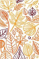 Abstract Autumn Hand Drawn Foliages Texture Pattern Doodle Vector Illustration