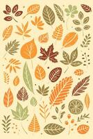 Abstract Autumn Hand Drawn Foliages Texture Pattern Doodle Vector Illustration