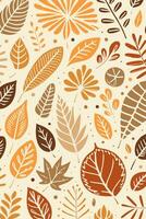 Abstract Autumn Hand Drawn Foliages Texture Pattern Doodle Vector Illustration