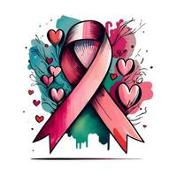 graphics pink ribbon on a white background symbol of the fight against breast cancer photo