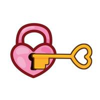 Pink Heart Lock and Golden Key Icon for valentines day. Set of Old Medieaval love symbol isolated on white background vector