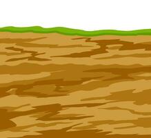 Land in the section. Archaeological scenery. Brown ground. Dirt clay and green grass. Vector cartoon. Underground background. Geological layer