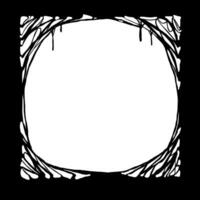 Halloween frame. Cobwebs and slimy threads border. Square Cartoon illustration isolated on white. Scary creepy silhouette. Dark spiderweb, hand drawn gossamer vector