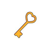 Golden Heart Key Icon for valentines day. Old Medieval love symbol isolated on white background vector