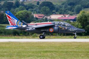 francés aire fuerza alfa chorro e-114 entrenador aeronave monitor a Siaf eslovaco internacional aire fest 2019 foto