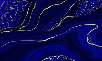 Marble Dark Blue and Gold Abstract Background. Fluid Acrulic Art Imitation. photo