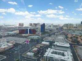 LAS VEGAS, NEVADA - 11.08.2023 View of Las Vegas hotel resorts and casinos from the rooftop of Las Vegas Palms Casino penthouse. More than 40 million people visit Las Vegas every year. photo