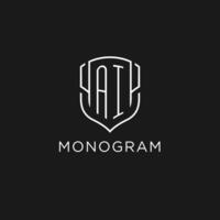 Initial AI logo monoline shield icon shape with luxury style vector