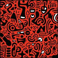 red and black pattern with a black graphic design, in the style of psychedelic neon, squiggly line style, escher-inspired, geometric chaos, shaped canvas, bold block prints, abstraction-creation vector