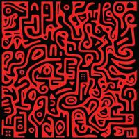 red and black pattern with a black graphic design, in the style of psychedelic neon, squiggly line style, escher-inspired, geometric chaos, shaped canvas, bold block prints, abstraction-creation vector