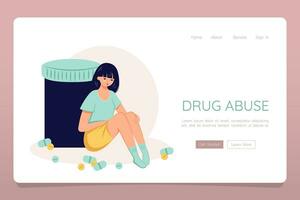 Drug addiction concept female person suffer from drug abuseweb landing banner vector