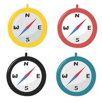 Compass vector set. Compass, magnetic arrow pointing south-west. Geography tool for orientation,