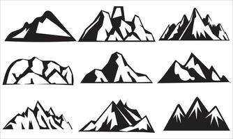 montaña silueta colocar. rocoso montañas icono o logo recopilación. vector ilustración