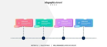 infografía diseño con 4 4 paso, infografía negocio concepto, fluir, cuadro, presentación vector